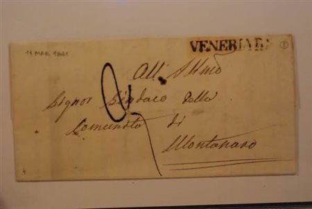 PREFILATELIA - 1841, VENERIA R.E, lineare su lettera tassata per...