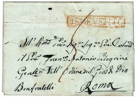 PREFILATELIA - 1837, BENEVENTO, rosso, in cartella, su lettera tassata per...