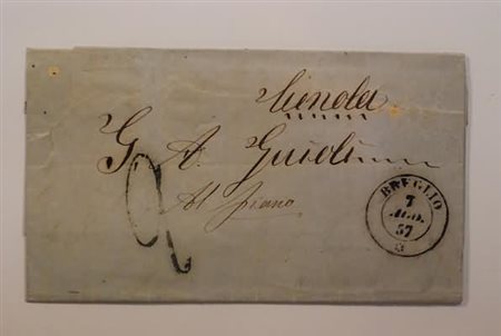 FRANCHIGIE, PORTI PAGATI E DOVUTI - 1857, BREGLIO doppio cerchio su lettera...