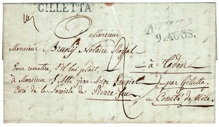 PREFILATELIA - 1838, GILLETTA lineare su lettera tassata per Todon.(LETTERA)