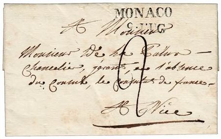 PREFILATELIA - 1827, MONACO lineare su lettera per Nizza, tassata.(LETTERA)