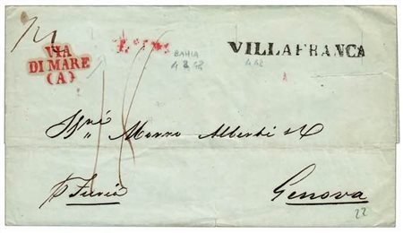 VIE DI MARE - 1842, lettera da Bahia per Genova. Sul fronte lineare...