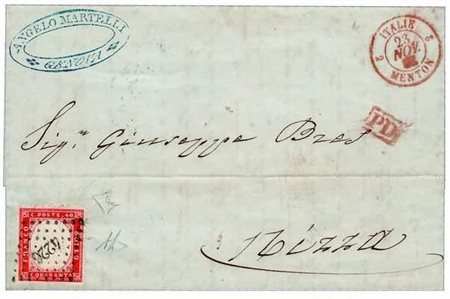 VIE DI MARE - 1862, lettera da Genova per Nizza affrancata con 40 c. (3)...