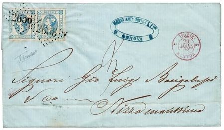 VIE DI MARE - 1863, lettera da Genova per Nizza affrancata con 15 c. (12)...