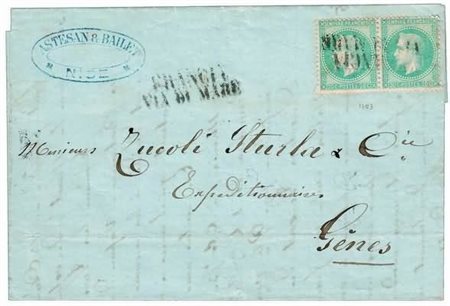 VIE DI MARE - 1869, lettera da Nizza per Genova affrancata con Napoleone 20...