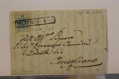 LOMBARDO VENETO - 1853, 45 c. azzurro I tipo (10) su lettera da Milano per...