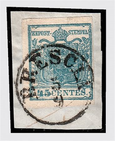 LOMBARDO VENETO - 1851, 45 c. carta a coste (17) su frammento da Brescia....