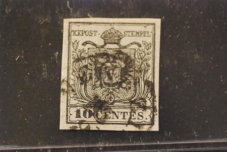 LOMBARDO VENETO - 1857, 10 c.nero, carta a macchina (19) bell'esemplare (19)....