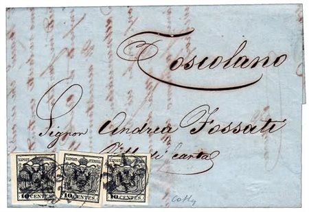 LOMBARDO VENETO - 1858, 10 c. nero carta a macchina (19) 3 esemplari ben...