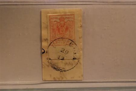 LOMBARDO VENETO - 1854, 15 c. carta a macchina (20) angolo di foglio, su...