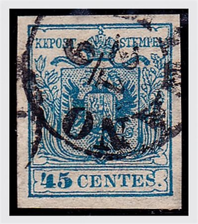 LOMBARDO VENETO - 1856, 45 c. carta a macchina, con decalco (22d). Raro....