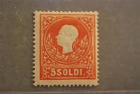 LOMBARDO VENETO - 1858, 5 soldi rosso I tipo (25) gomma integra. (Cert....