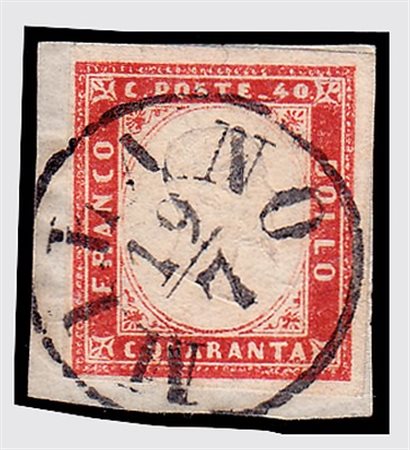 LOMBARDO VENETO - 1859, Governo Provvisorio, Sardegna 40 c. rosso carminato...