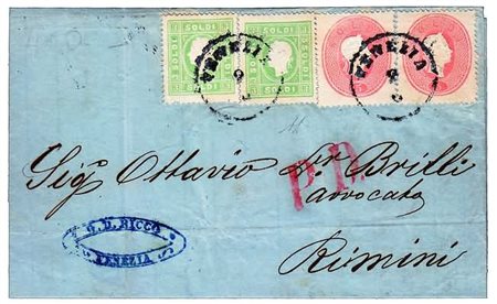 LOMBARDO VENETO - 1863, 3 s.verde (33) due esemplari + 5 soldi rosa (35) due...