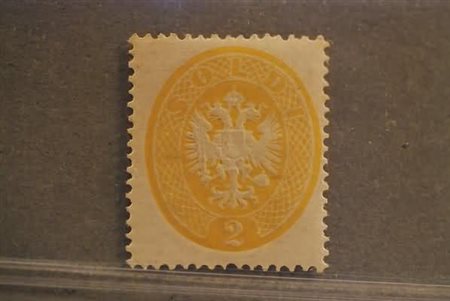 LOMBARDO VENETO - 1863, 2 soldi giallo (36). (Cert. Matl).(GOMMA ORIGINALE)