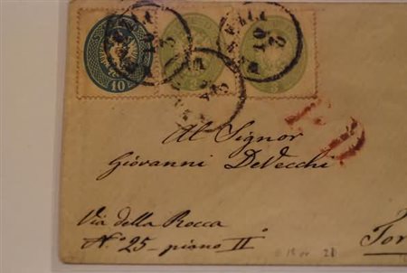 LOMBARDO VENETO - 1864, Affrancatura bicolre quarta emissione, 10 s.azzurro...