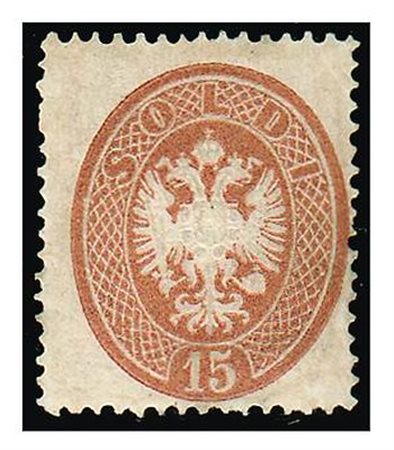 LOMBARDO VENETO - 1863, 15 s. bruno dent.14 (40). Molto raro. (G. Oliva -...