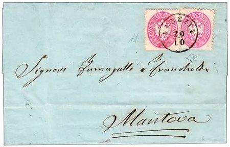 LOMBARDO VENETO - 1864, affrancatura mista composta da due francobolli di...