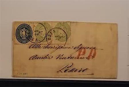 LOMBARDO VENETO - 1865, 3 soldi verde (42) coppia + 10 soldi azzurro (44) su...