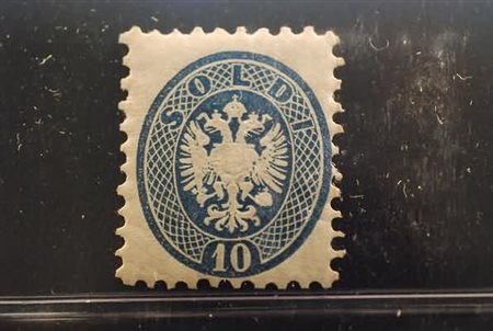 LOMBARDO VENETO - 1864, 10 s.azzurro (44).(GOMMA ORIGINALE)