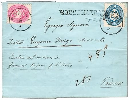 LOMBARDO VENETO - 1866, lettera raccomandata da Verona a Padova il 5/1/66...