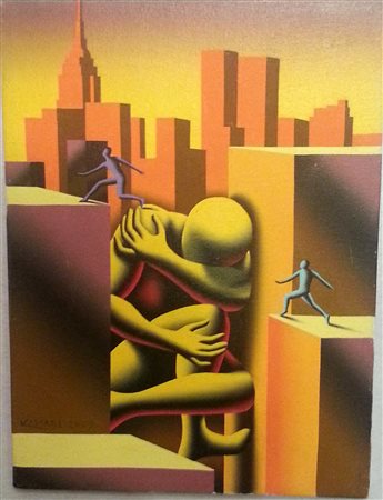 Mark Kostabi "Costrizione" 2009 olio su tela opera cm 40x30 opera finemente...