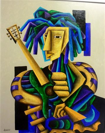 Gerard Sassier (allievo di Pablo Picasso) "Femme a la guitare" acrilico su...