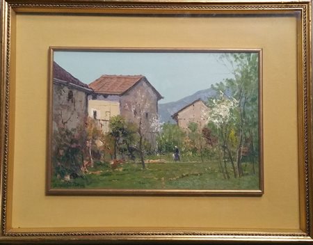 Sergio Manfredi."Tarda fioritura a Caprie" olio su tavola cm 30x45,Opera...