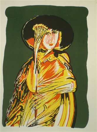 BRINDISI REMO (1918 - 1996) Donna che fila alla conocchia. Litografia. Cm...