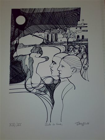 CAFFI GIANFRANCO (n. 1937) Sotto la luna. 1986. Serigrafia. Cm 49,00 x 34,00....