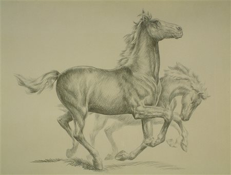CASSINARI VETTOR MARCELLO (n. 1930) Cavalli. Litografia. Cm 70,00 x 50,00....