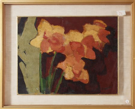 DE GRANDIS LUIGINA (n. 1923) Fiori di loto. Olio su tavola. Cm 45,00 x 31,00....