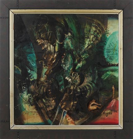 DE ANDREIS GIOVANBATTISTA (n. 1938) Nel paradiso terrestre. 1966. Olio su...