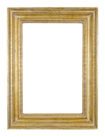 CORNICE stile Impero in legno dorato ad oro zecchino (cm 40 x 55). Francia I...