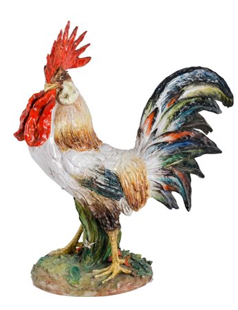 CARBET SCULTURA in ceramica decorata raffigurante "gallo". Italia XX secolo...