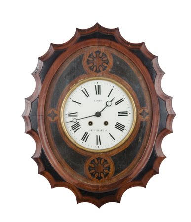 OROLOGIO occhio di bue con cornice smerlata in legno rosa e palissandro,...