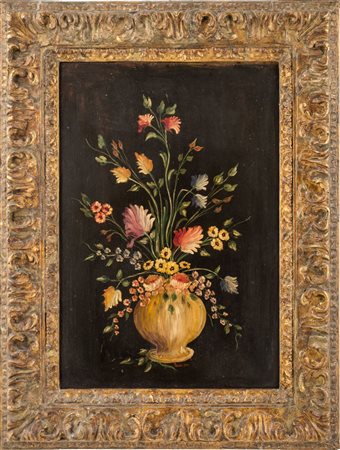 OLIO su tavola "vaso con fiori" firmato in basso Remo Gino. XIX secolo...