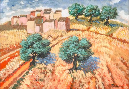 SAVERIO TERRUSO (Monreale 1939 - Milano 2003) TEMPERA "paesaggio di...