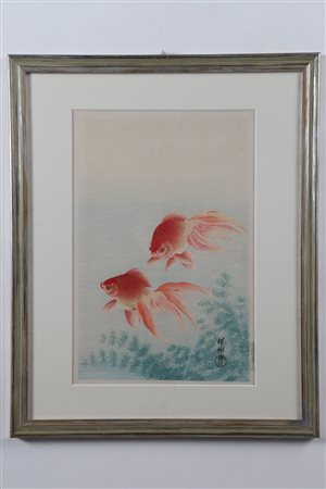 Arte Giapponese Ohara Koson (1877 - 1945) Stampa raffigurante due pesci rossi...