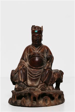 Arte Cinese Statua in legno raffigurante un dignitario Cina, XVII - XVIII...
