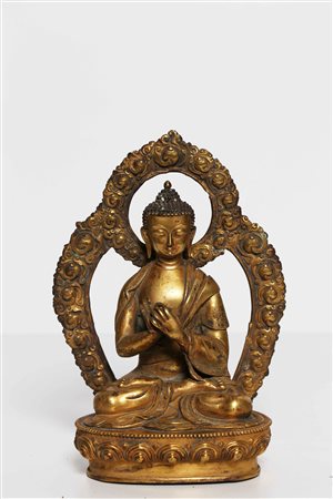 Arte Himalayana Statua in bronzo dorato raffigurante Visvabhu Tibet, inizi XX...