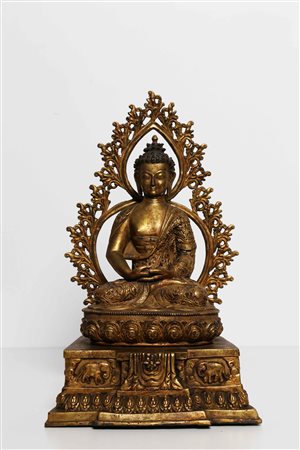 Arte Himalayana Imponente statua in bronzo dorato raffigurante Amitabha...