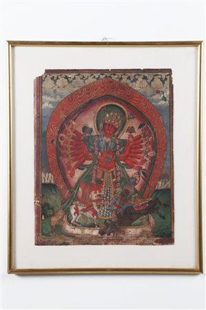 Arte Himalayana Dipinto su carta raffigurante Durga Nepal, XIX secolo. -. Cm...