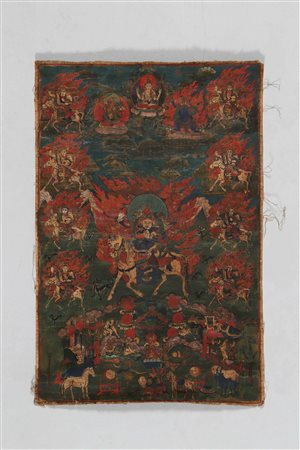 Arte Himalayana Thangka raffigurante Gesarling Tibet, fine XVIII - inzio XIX...