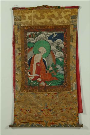 Arte Himalayana Thangka raffigurante un Arhat Cina/TIbet, XIX secolo. -. Cm...