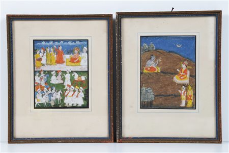 Arte Indiana Due miniature indiane India, XIX secolo acquerello opaco e oro...