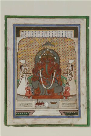 Arte Indiana Dipinto raffigurante Lord Ganesha India, Rajasthan, 19th century...