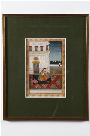 Arte Indiana Miniatura di donna su terrazza India, Bikaner, XIX secolo...