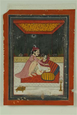 Arte Indiana Miniatura erotica India, Rajasthan, metà XIX secolo Pigmenti...