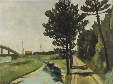 Guido Peyron (Firenze 1898 1960) Paesaggio Olio su tavola, cm. 73,5x94...